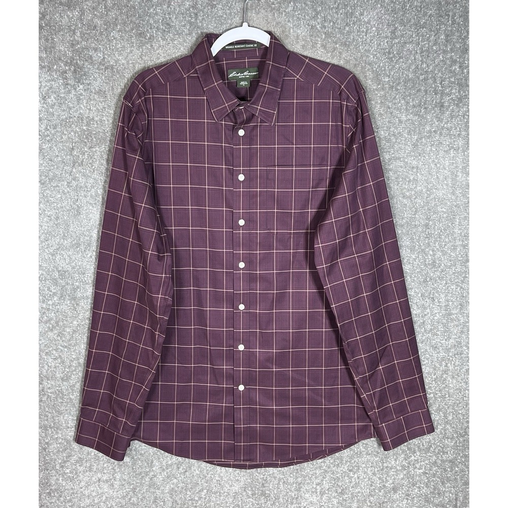 Eddie Bauer Wrinkle Resistant Classic Fit Button Up Shirt Mens Sz LT Purple